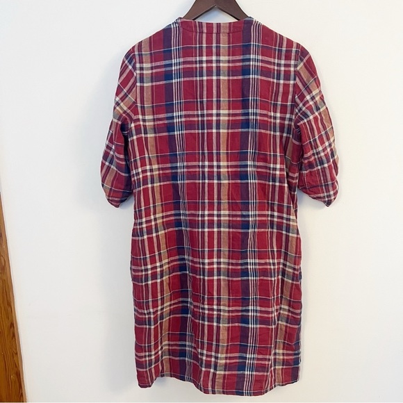 J. McLaughlin Rivera Plaid Linen Dress Size Medium Red/Blue Button Front - Picture 9 of 11